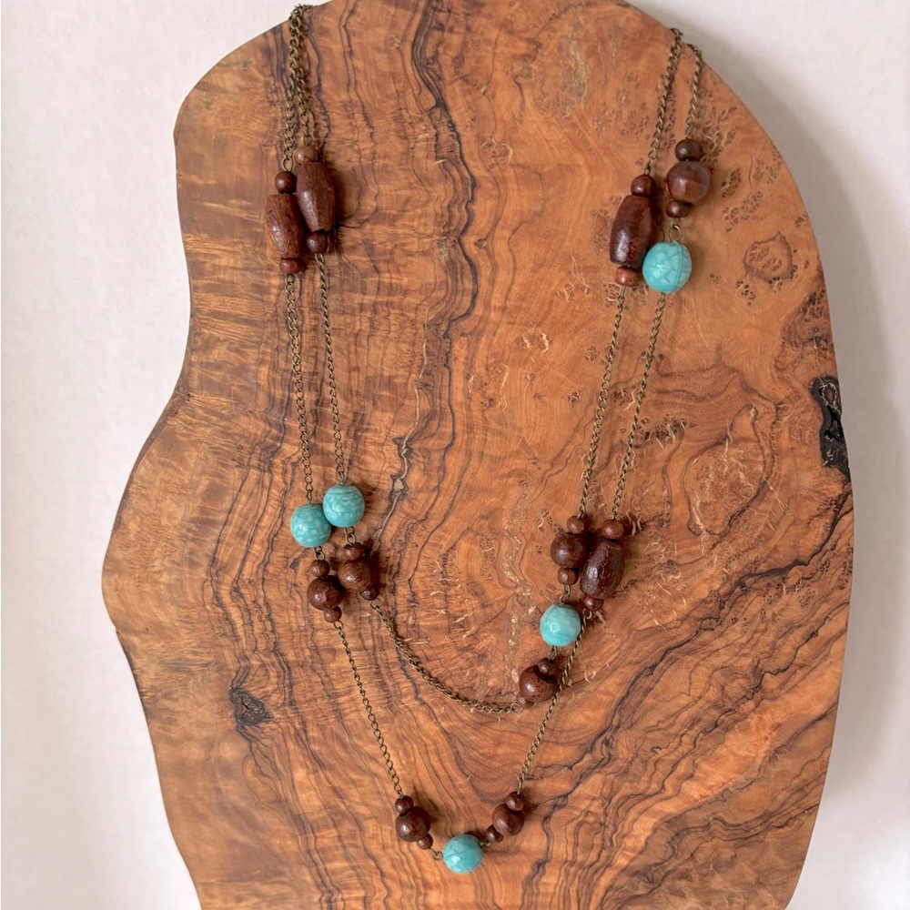 Turquoise and Brown Beaded Necklace